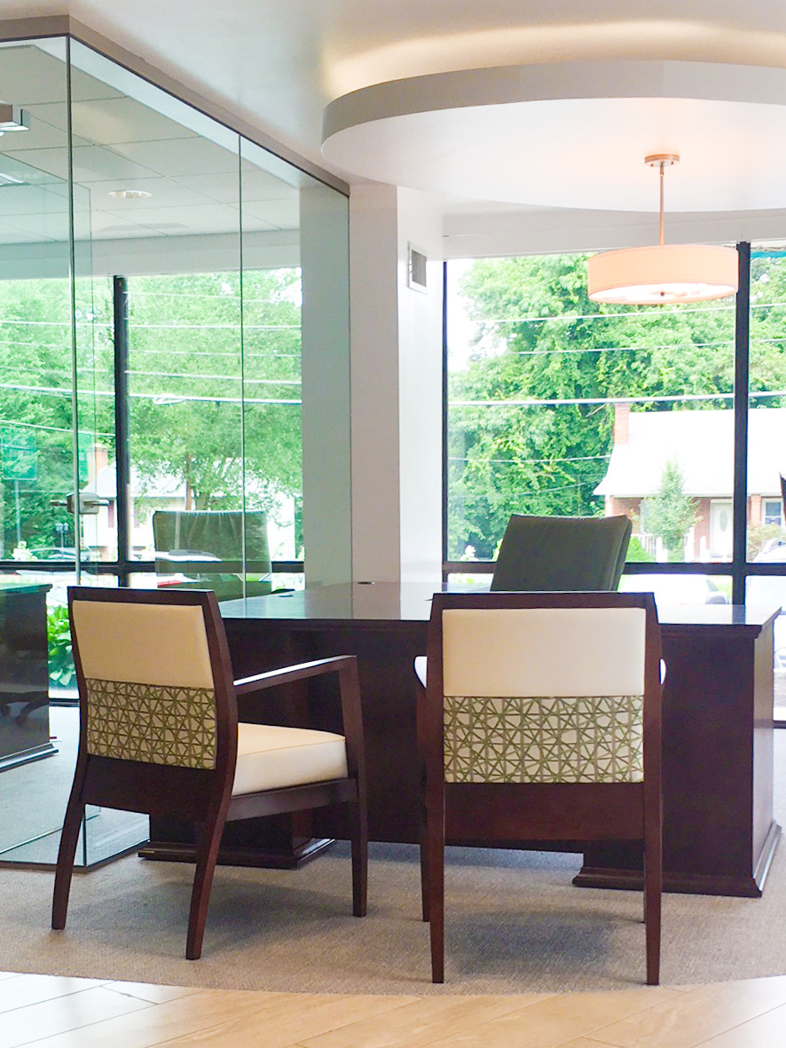 MVB Bank – Reston, Va Mid Century Modern Look-desk and chairs- MVB Bank Reston, Va
