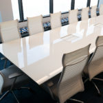 Nucraft® Myne™ Conference Table, Source International® Purl™ Chairs and Kimball® Fixit™ Benches